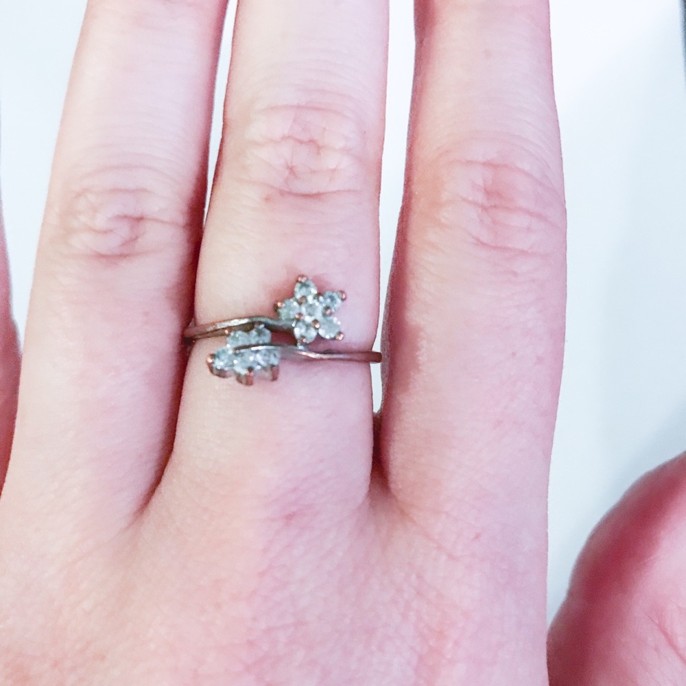 Bronze/Silver Wraparound Crystal Flower Ring Sz7